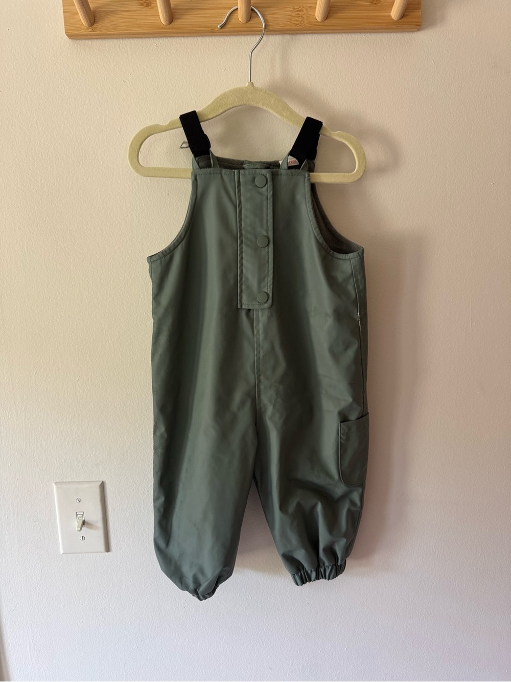 Zara Olive Green Kids Waterproof Overalls with Black Straps